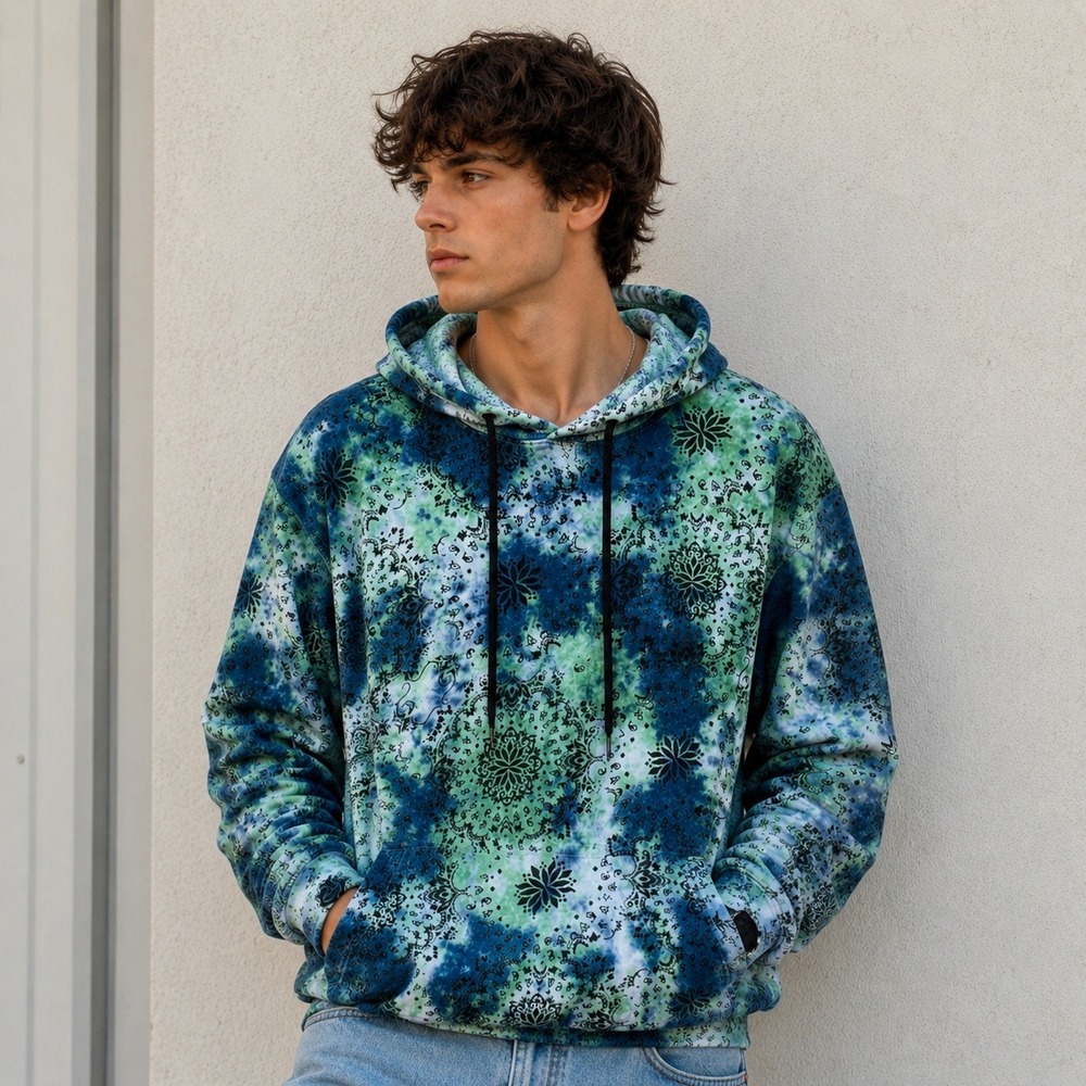 Blind Rooster Mens Tie Dye Hoodie Mandala Sweatshirt Hippie Streetwear Size XL